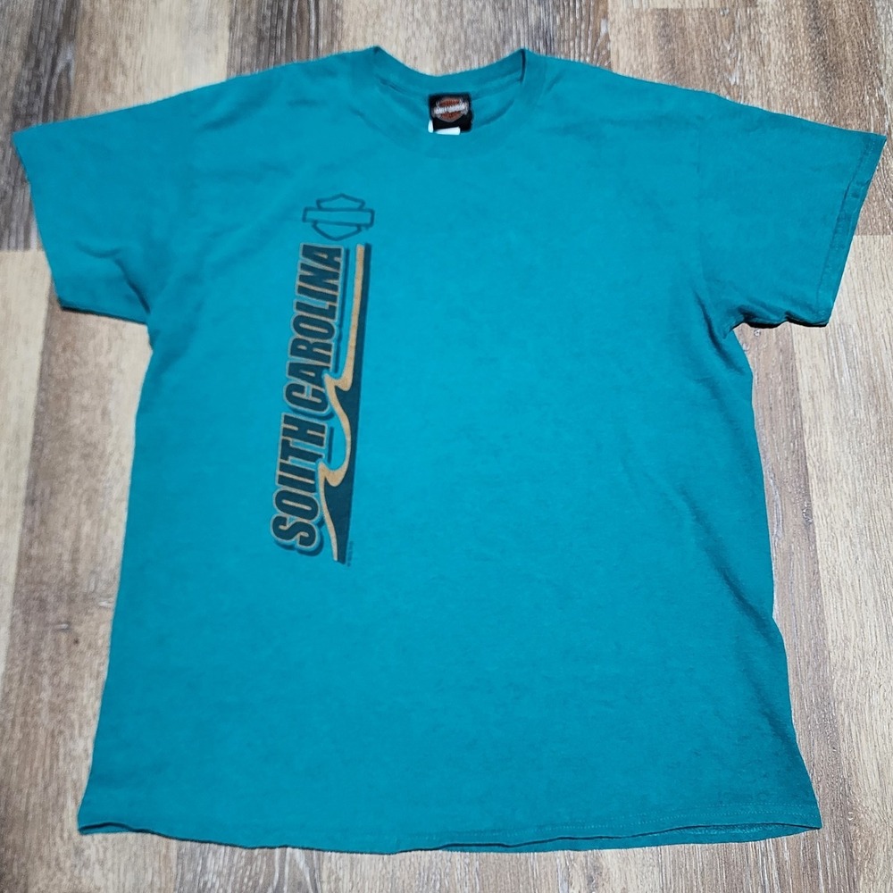 Harley Davidson T-Shirt Mens L Blue Myrtle Beach Crew Biker Motorcycle Tee USA